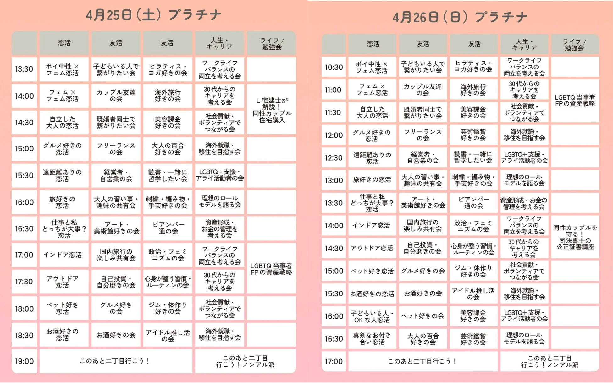 プラチナオフ会スケジュール