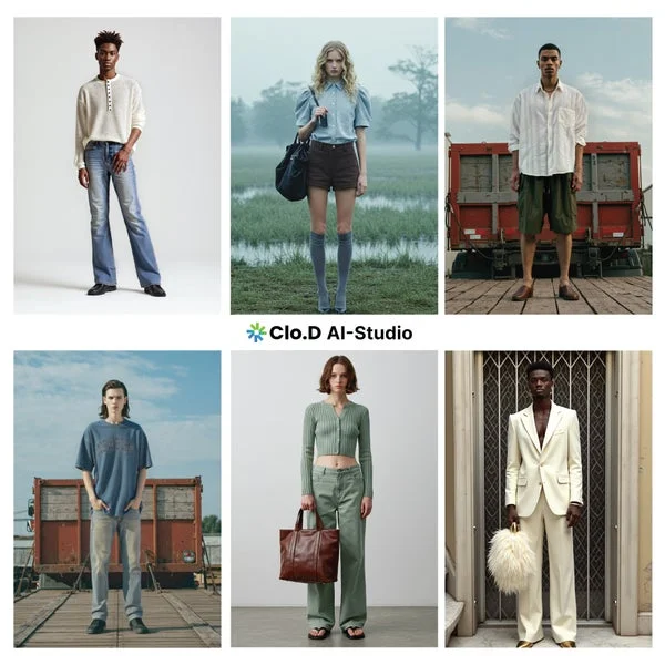 多様なファッションスタイルを披露するAIモデルのコラージュ