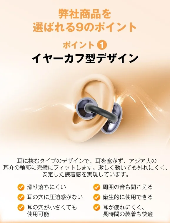 イヤーカフ型デザインの装着イメージ