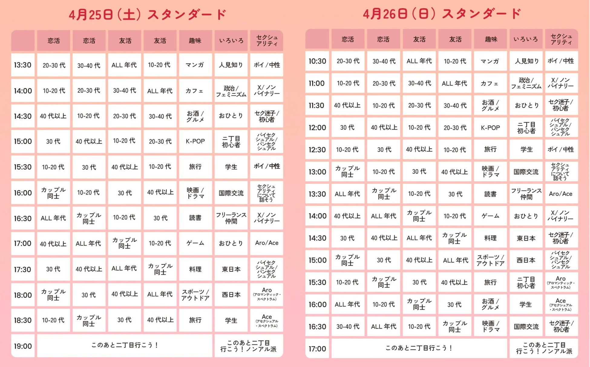 スタンダードオフ会スケジュール
