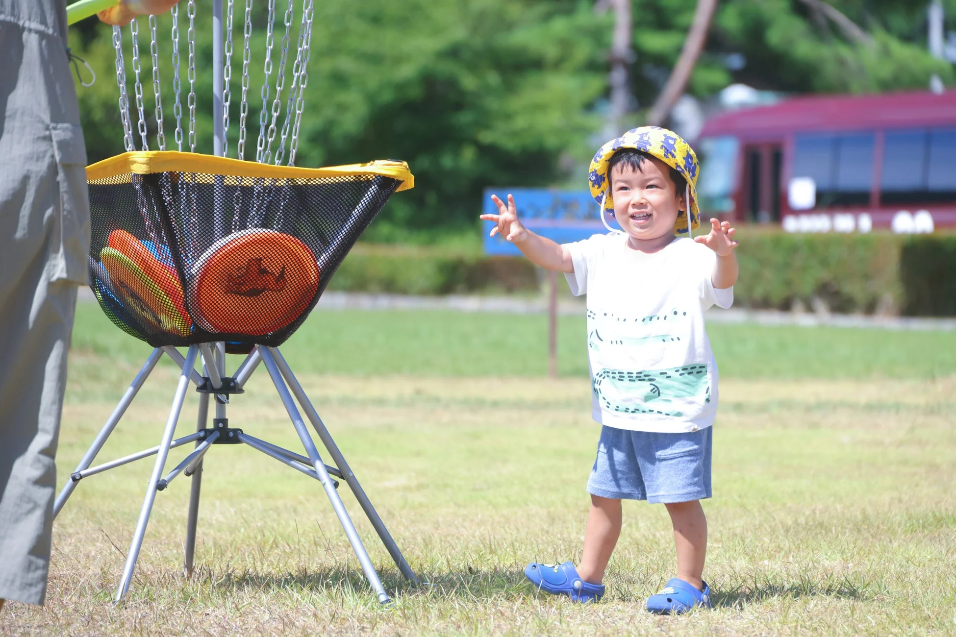 公園でフリスビーを楽しむ子供