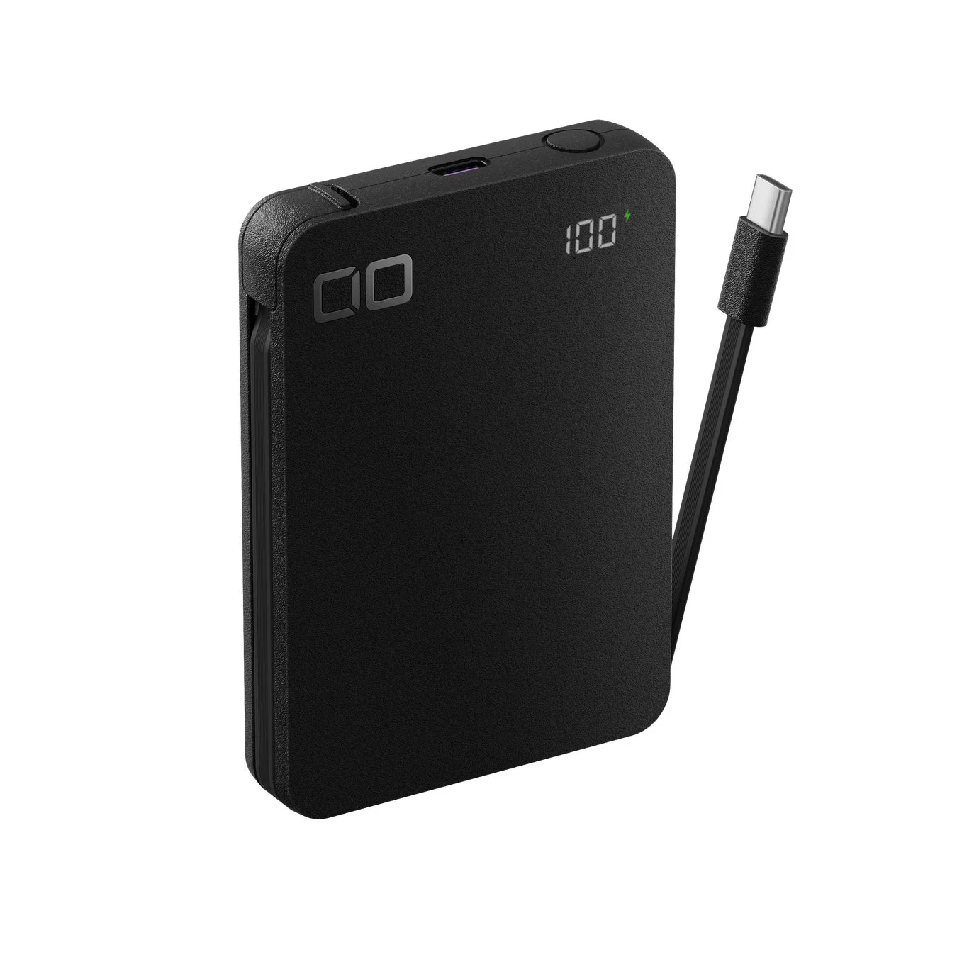 黒色のコンパクトなモバイルバッテリー