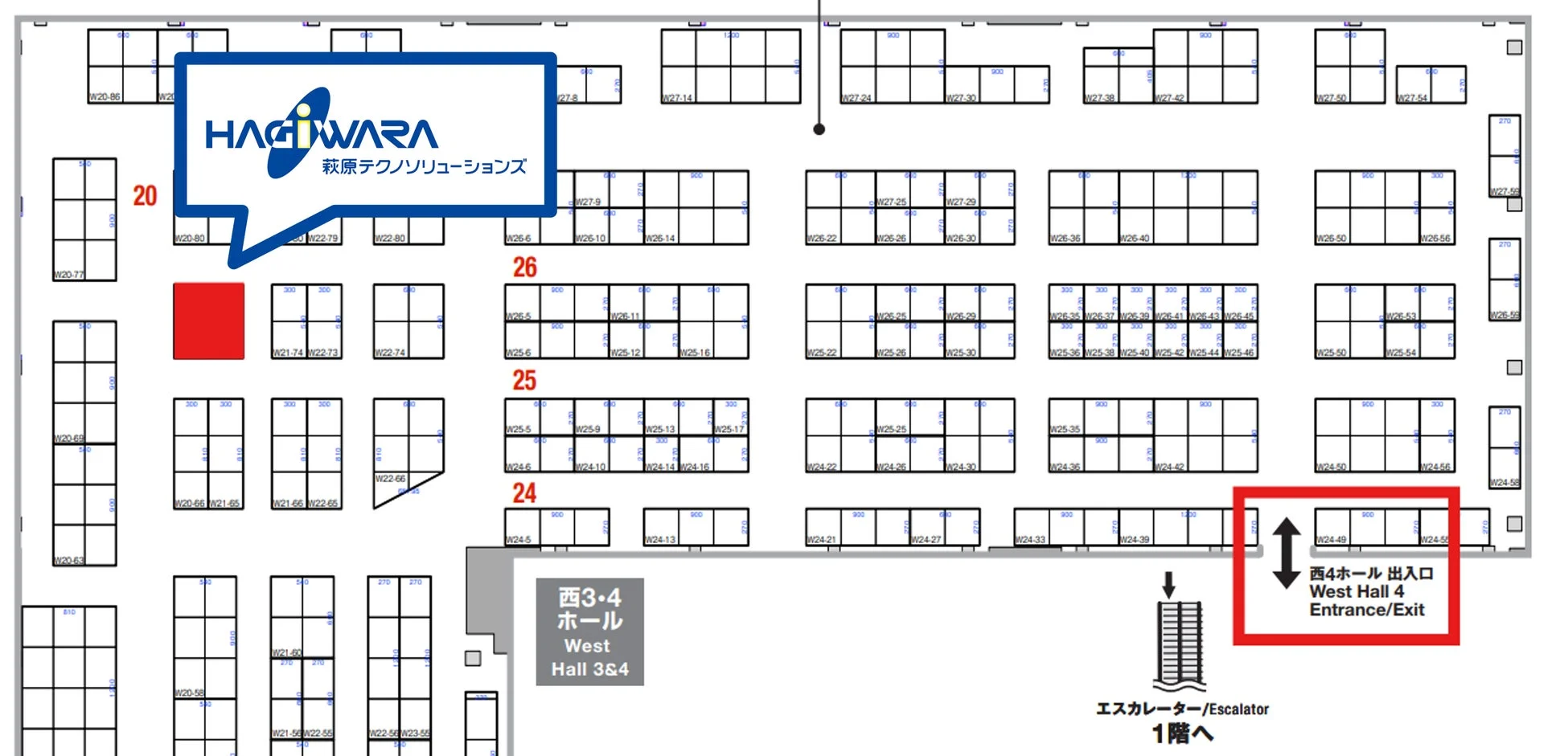 展示会会場のフロアマップとブース位置