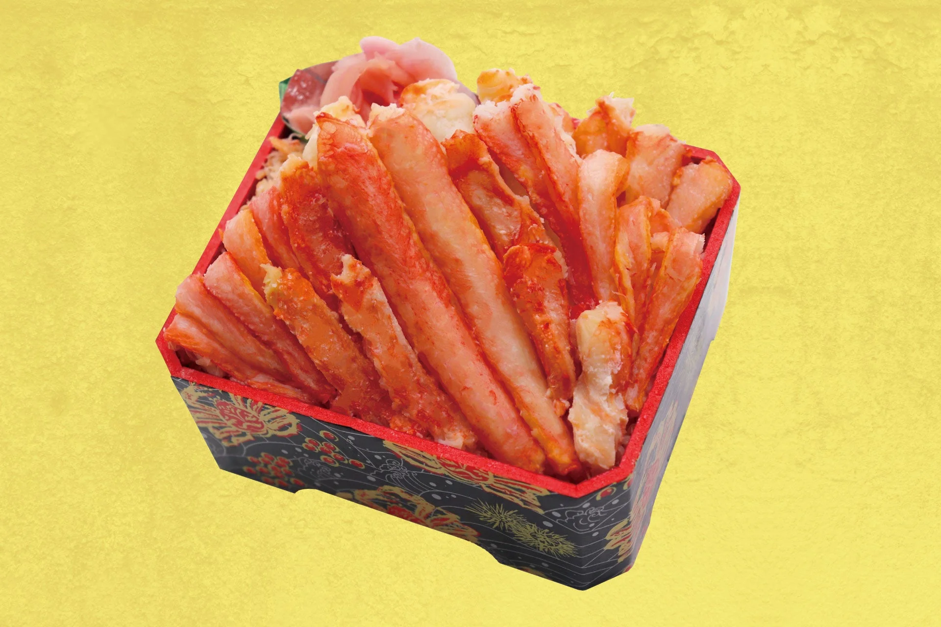 大量のカニの身が盛られた豪華な海鮮弁当