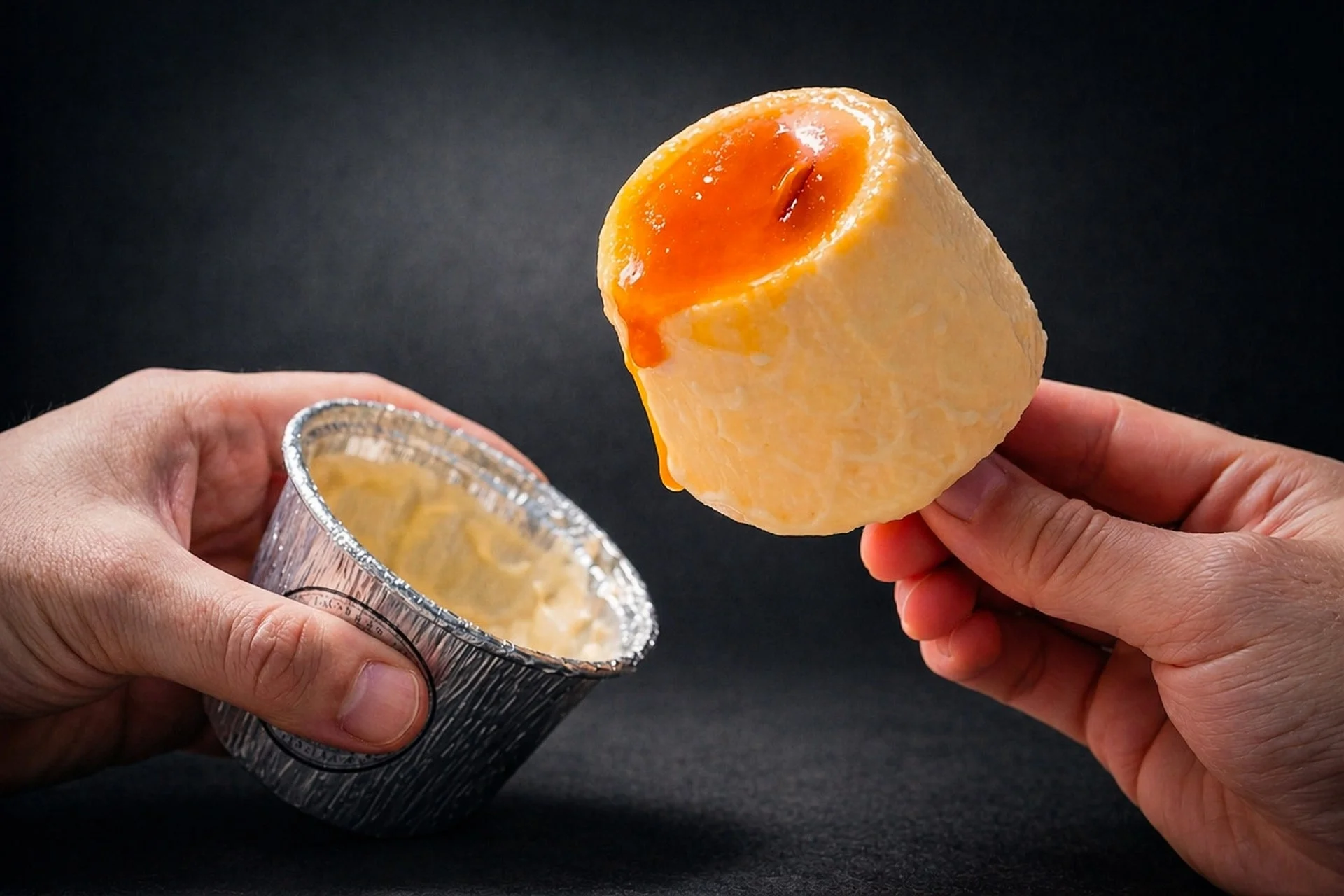 カップから抜く瞬間のカラメル