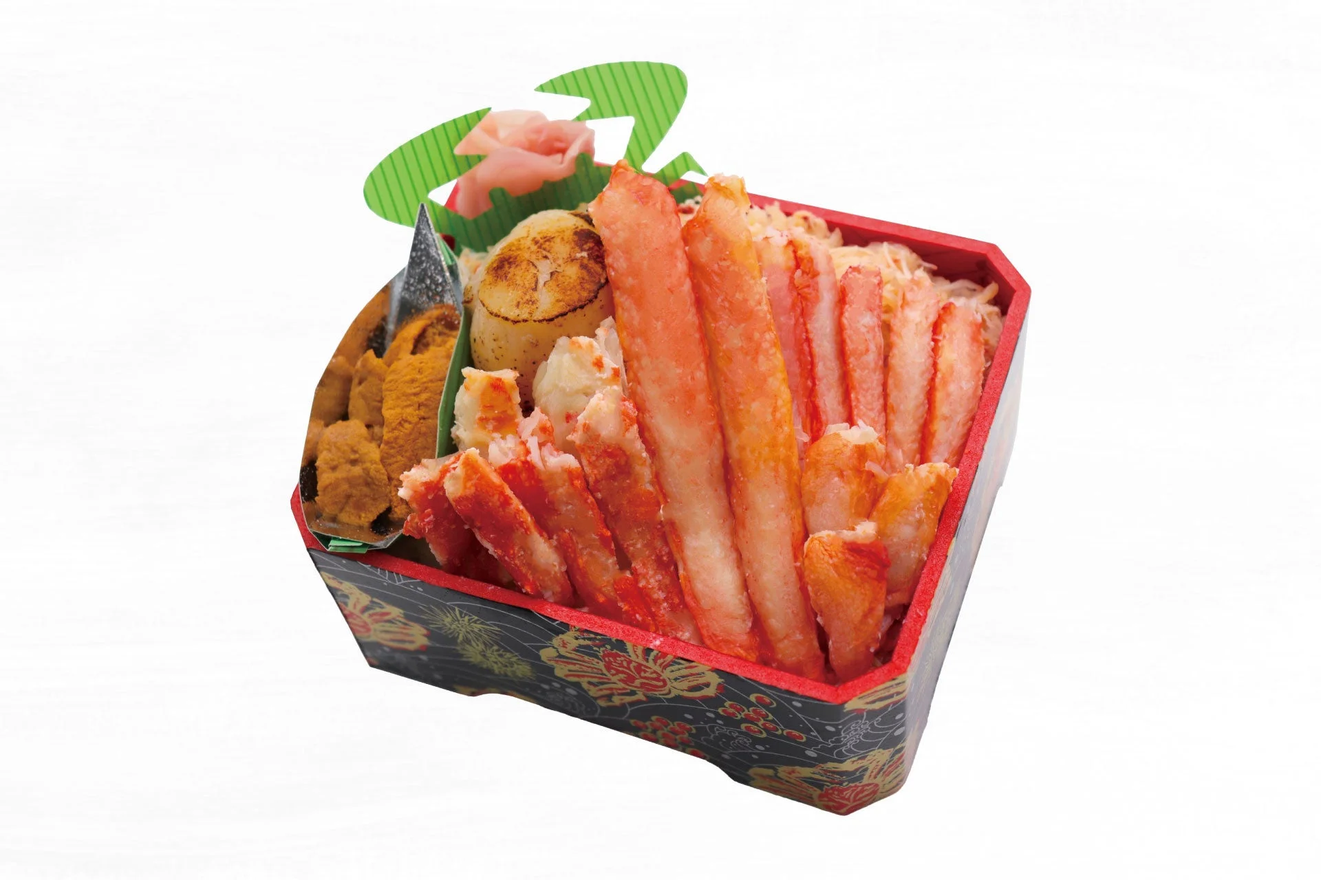 炙りホタテが入った三種盛り弁当