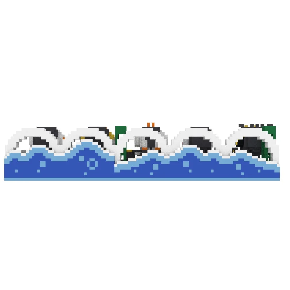 ペンギンが水面から飛び跳ねるピクセルアート