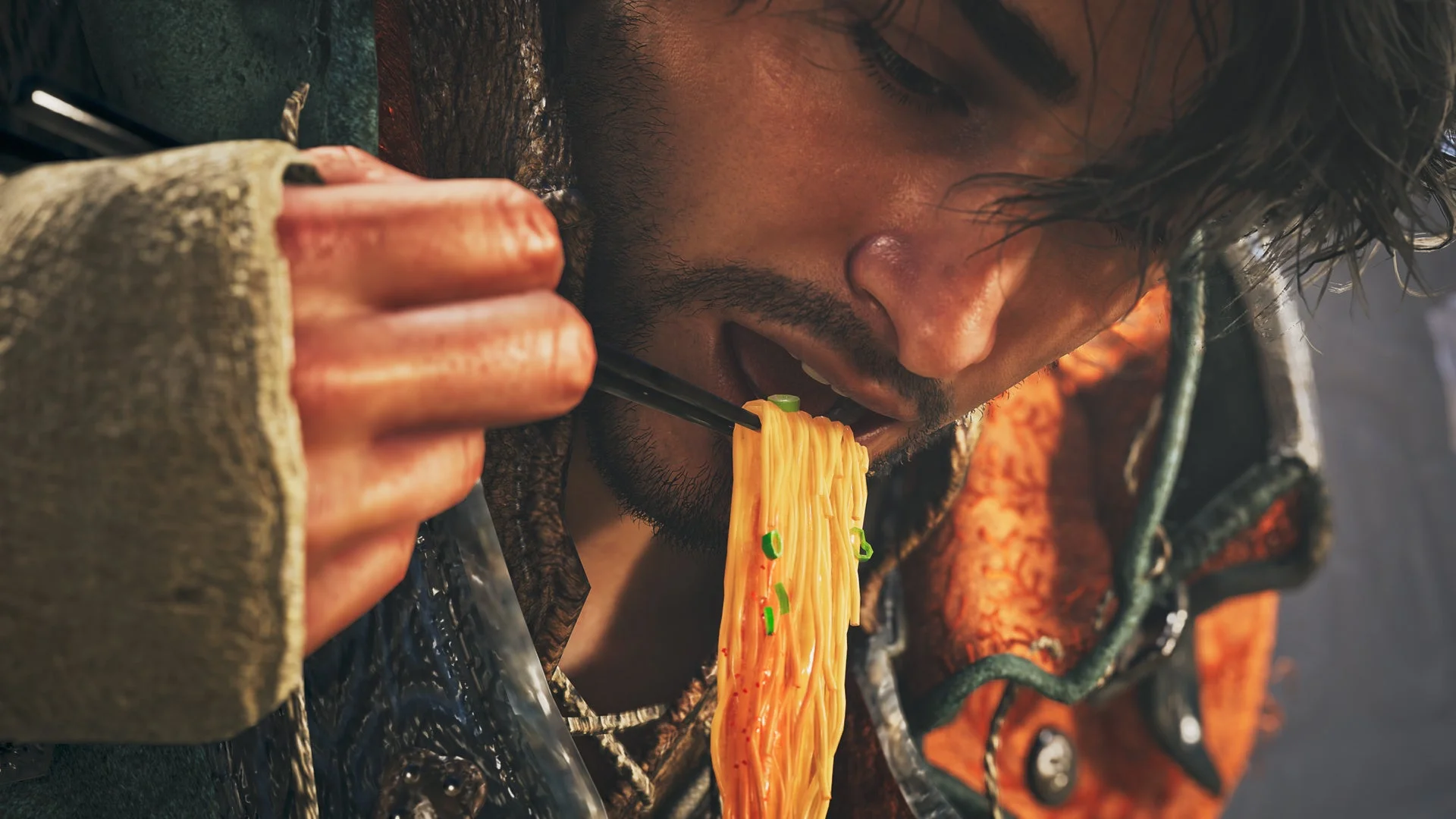 ラーメンを食べるハンター