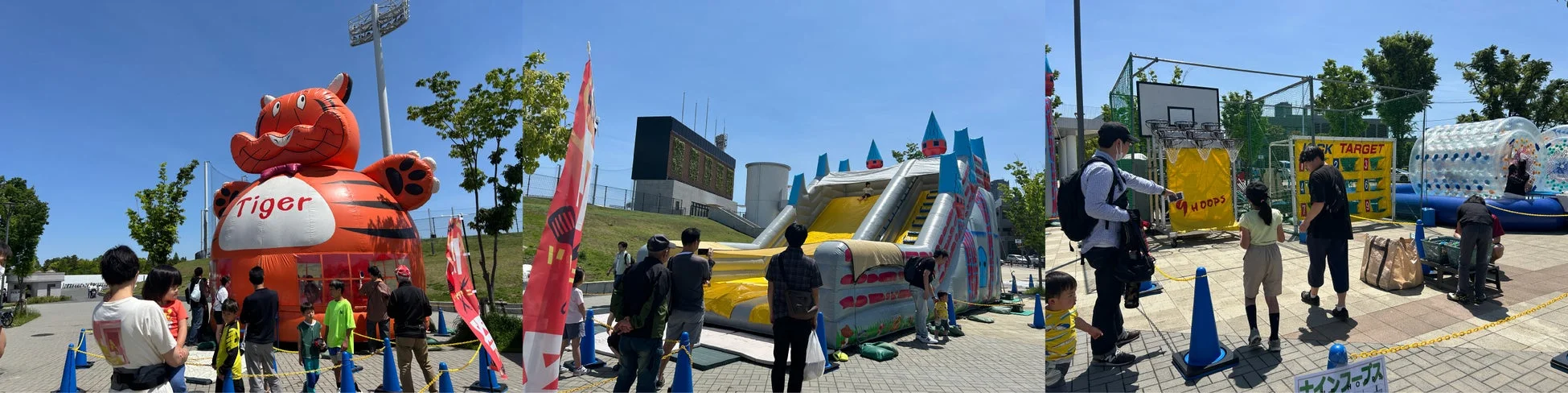 巨大なトラのエア遊具や滑り台