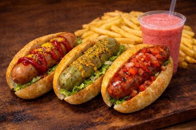 ホットドッグとポテト、スムージー