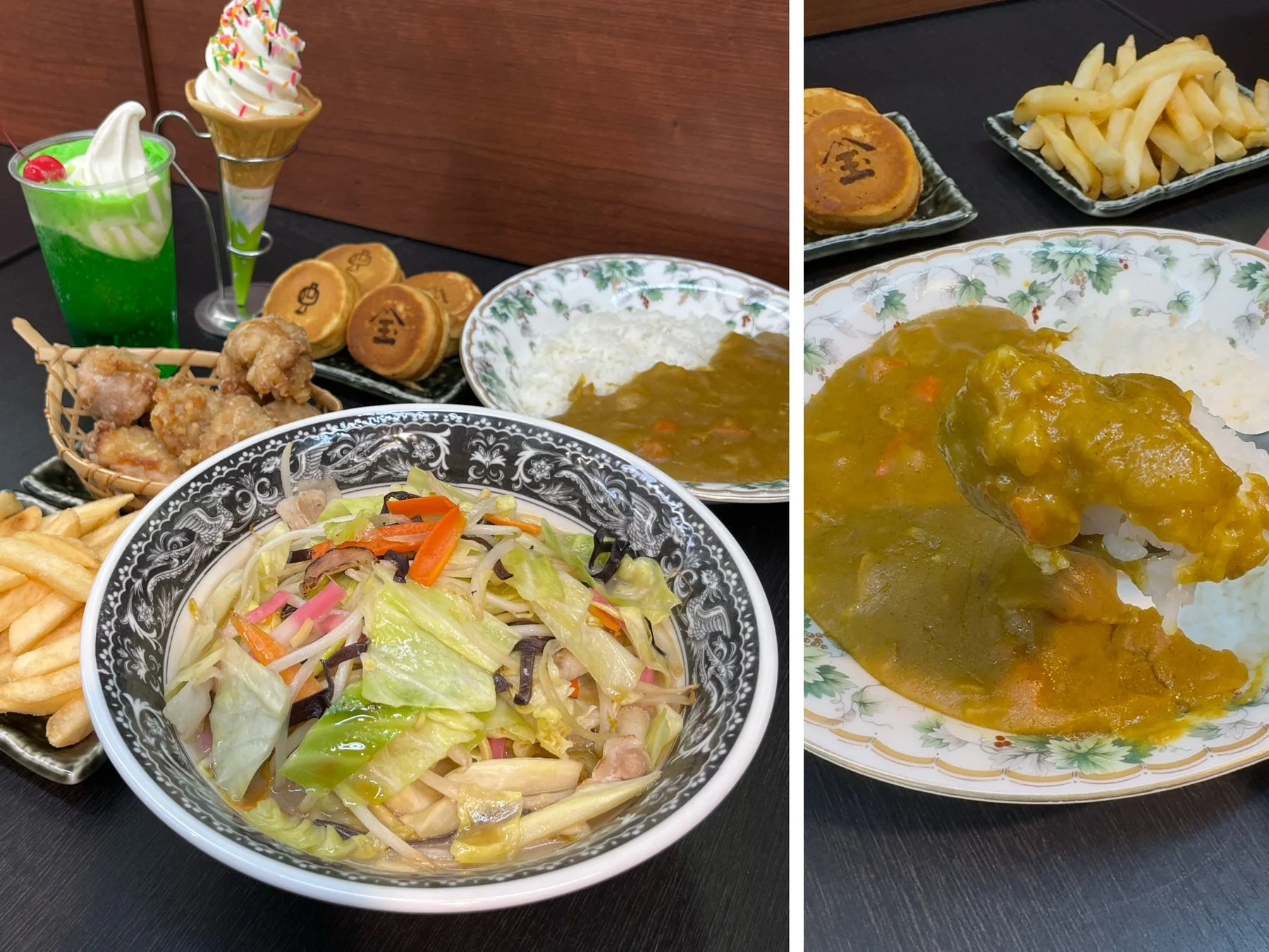 チャンポン、カレーライス、デザートなど