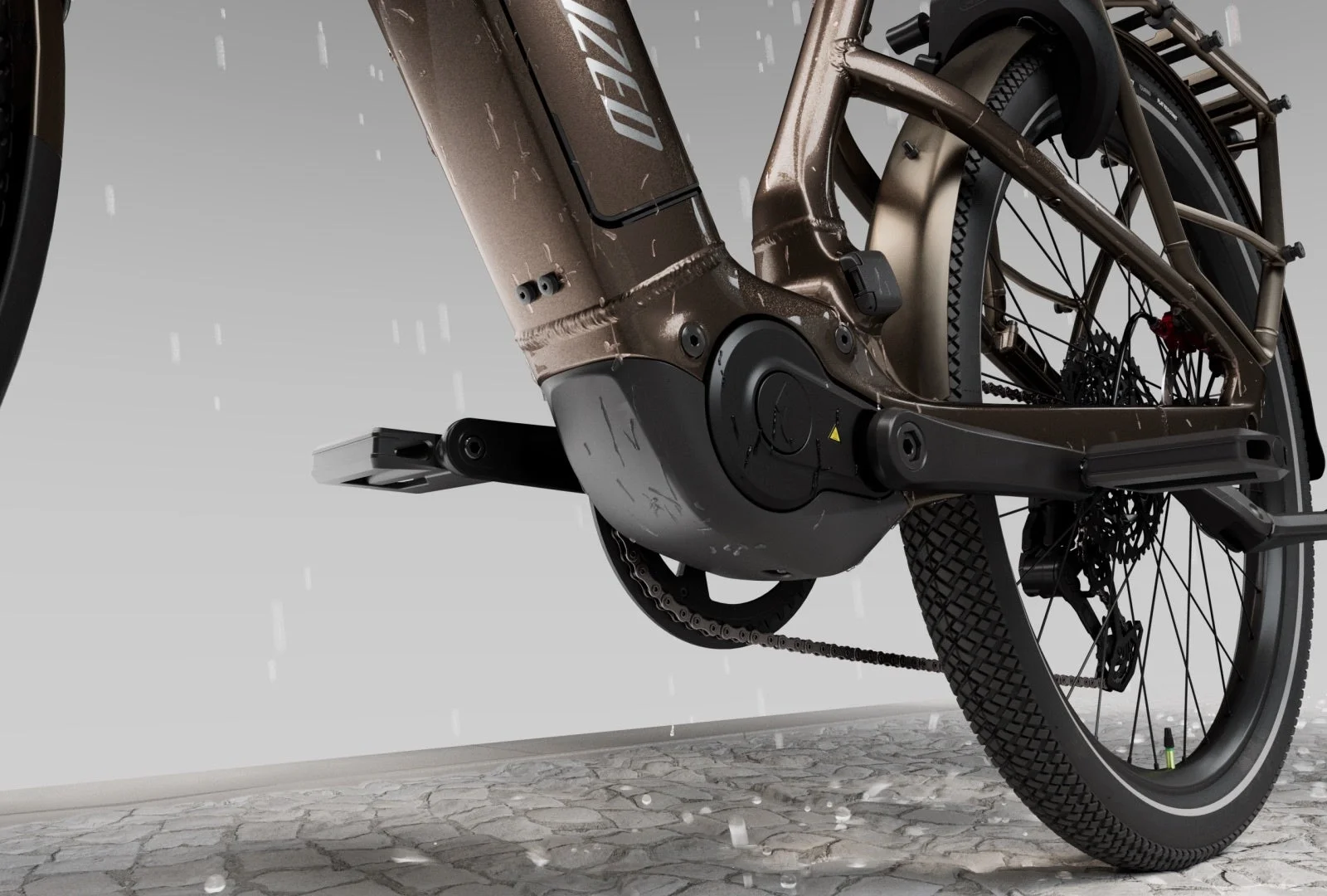 雨の中のE-バイク