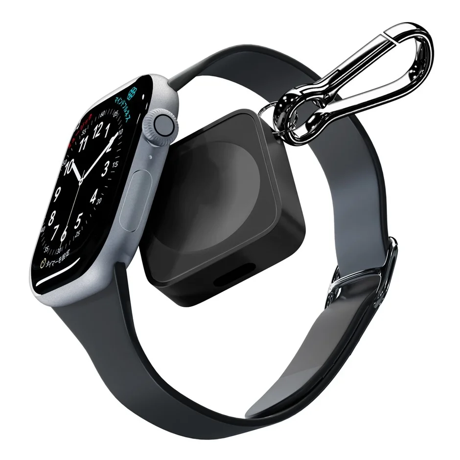ブラックカラーの充電器とApple Watch
