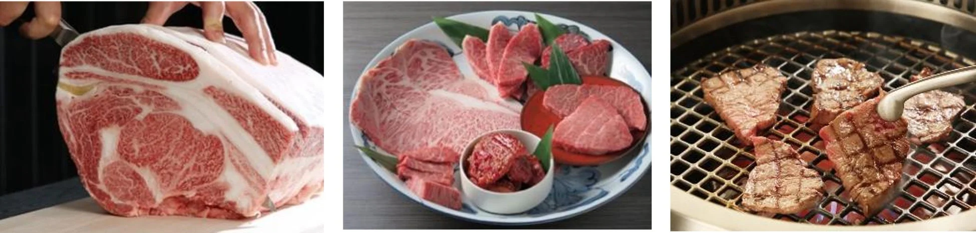 和牛の様々なカットと焼肉の様子