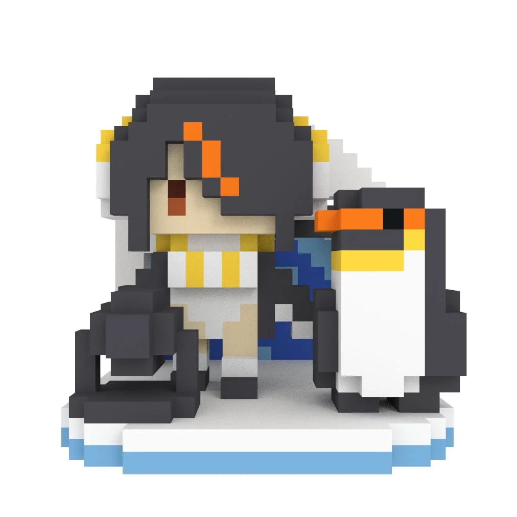 黒髪キャラクターとペンギンのフィギュア
