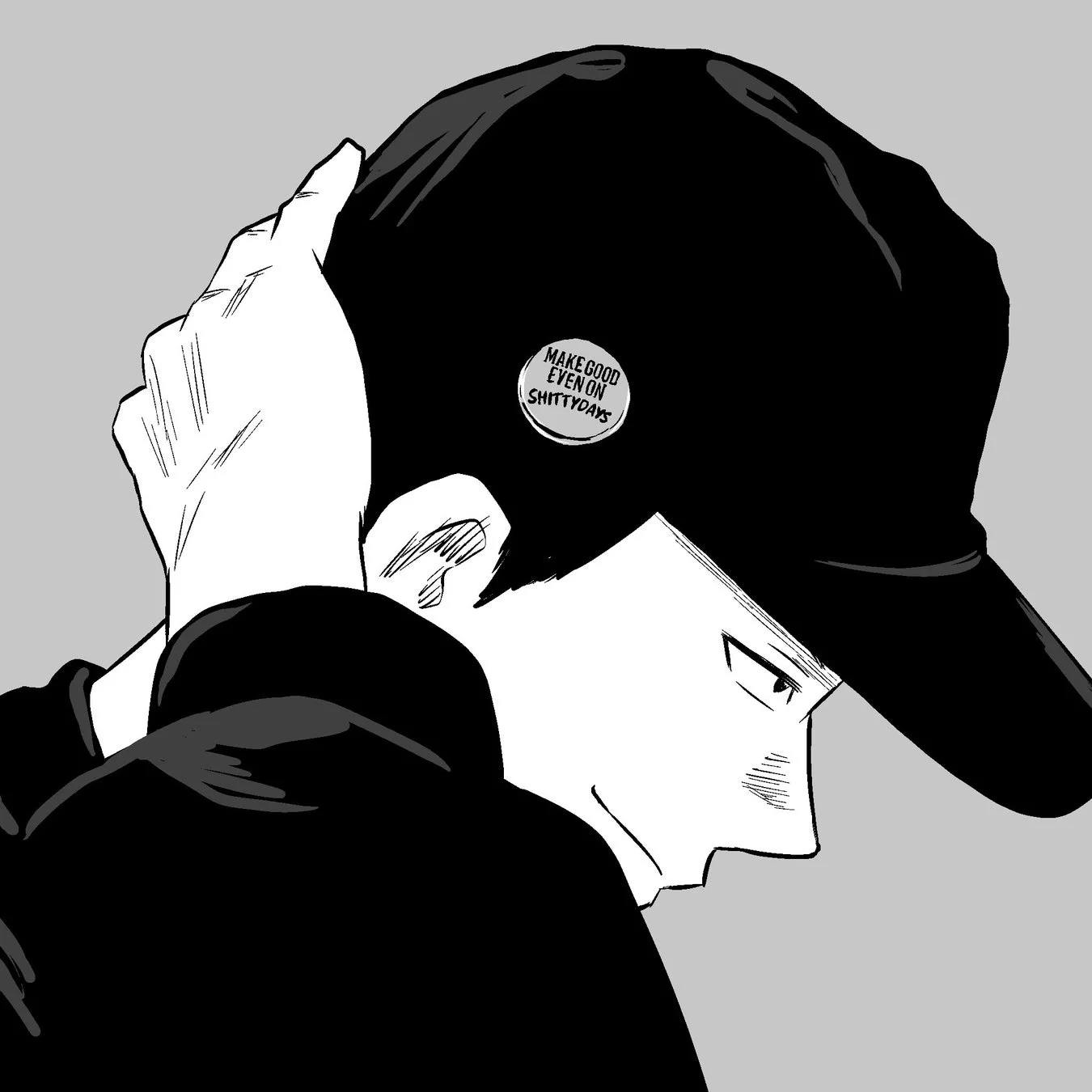 キャップを調整する人物のイラスト