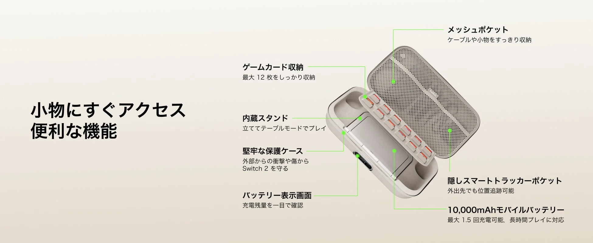 ゲームカード12枚収納やスマートトラッカーポケット付き