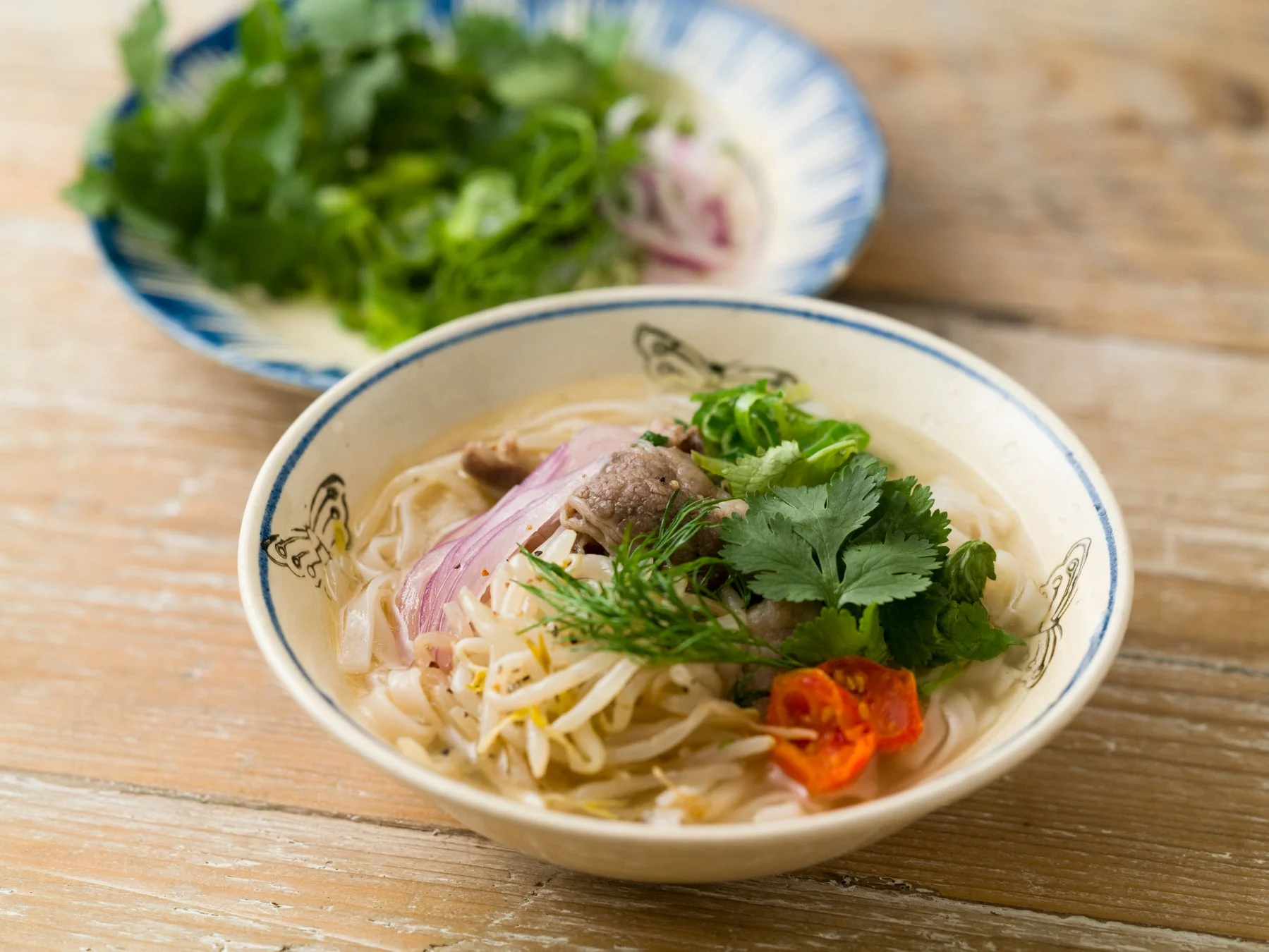 牛出汁とハーブ香る 九条葱と牛バラのフォー