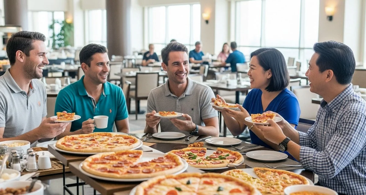 ピザを囲む人々