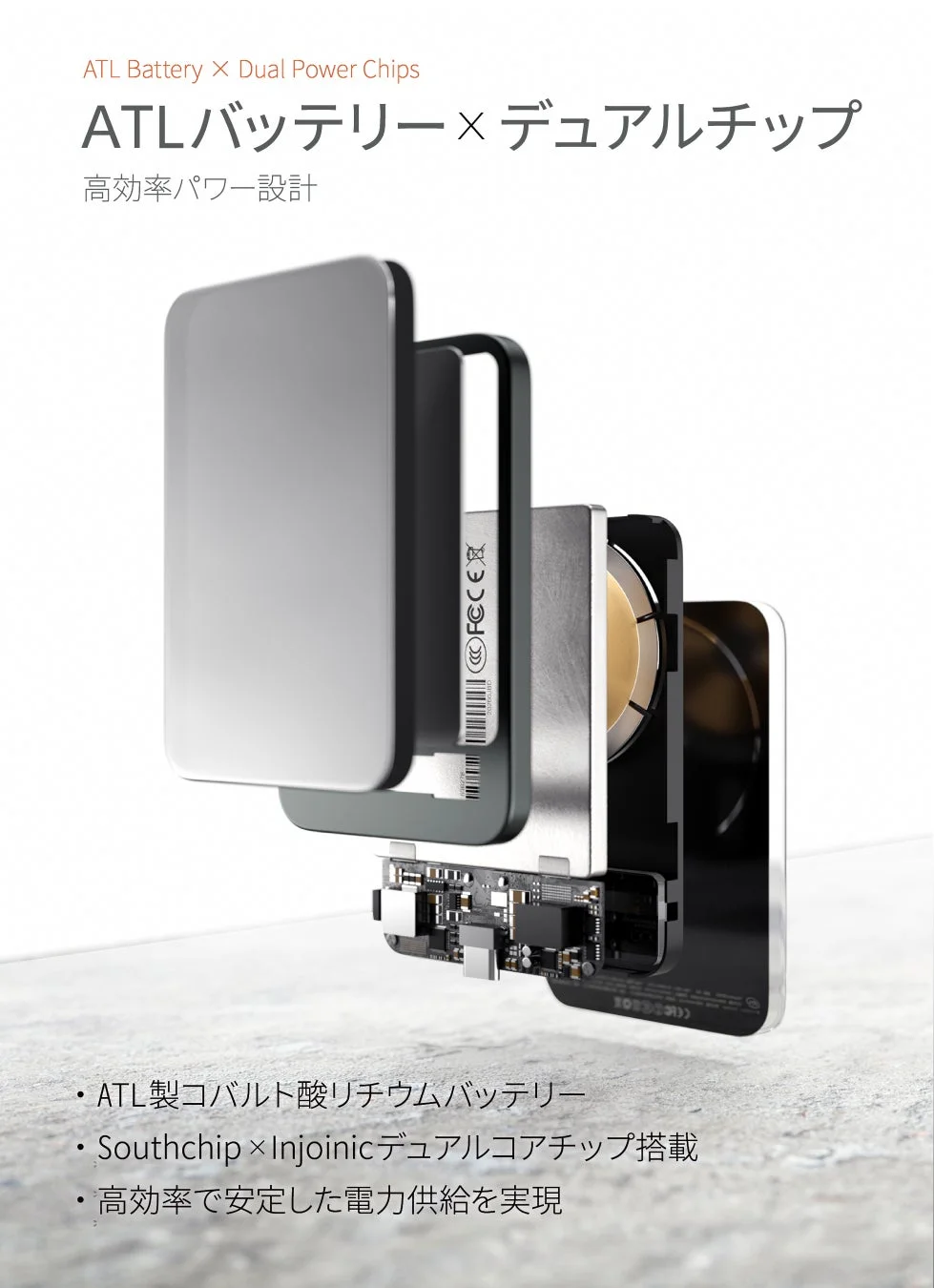 ATLバッテリーとデュアルチップの分解図