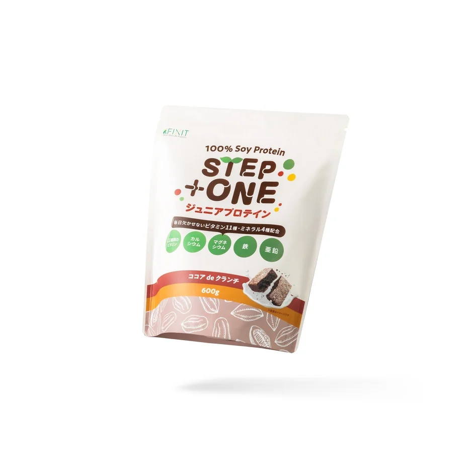 FIXIT 100% Soy Protein STEP + ONE ジュニアプロテイン 毎日欠かせないビタミン11種・ミネラル4種配合 11種類のビタミン カルシウム マグネシウム 鉄 亜鉛 ココア de クランチ 600g