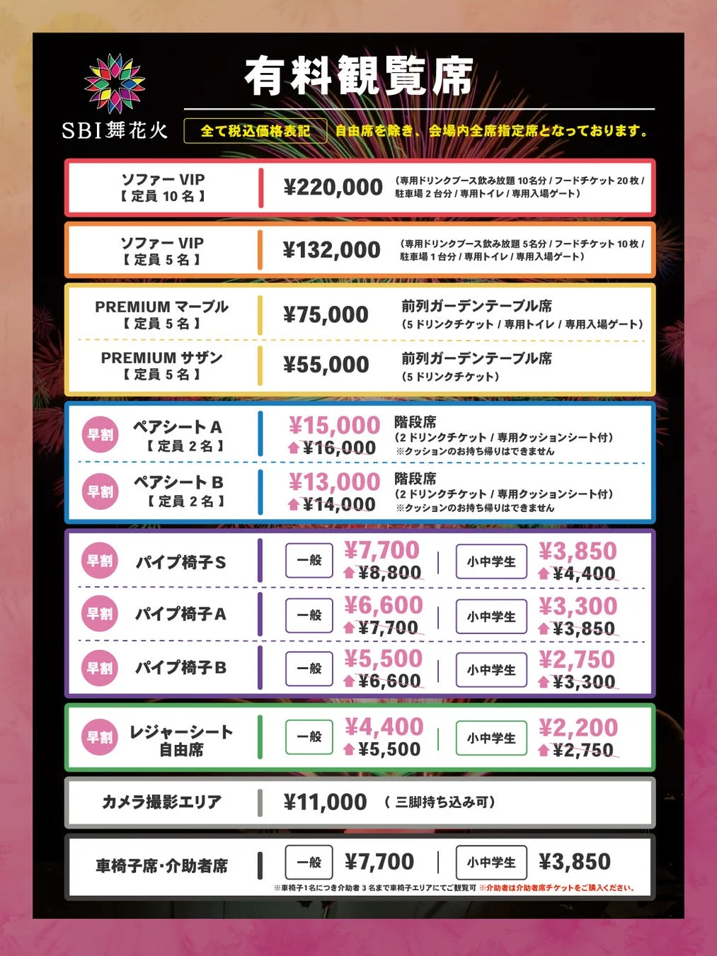 有料観覧席価格表