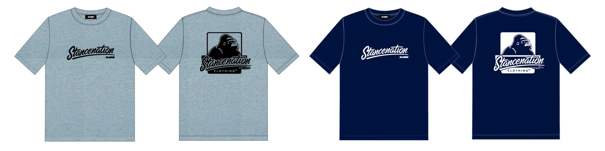 ライトグレーとネイビーの2色のTシャツの前後デザイン