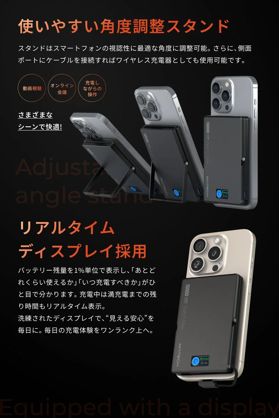 角度調整できるスタンド機能