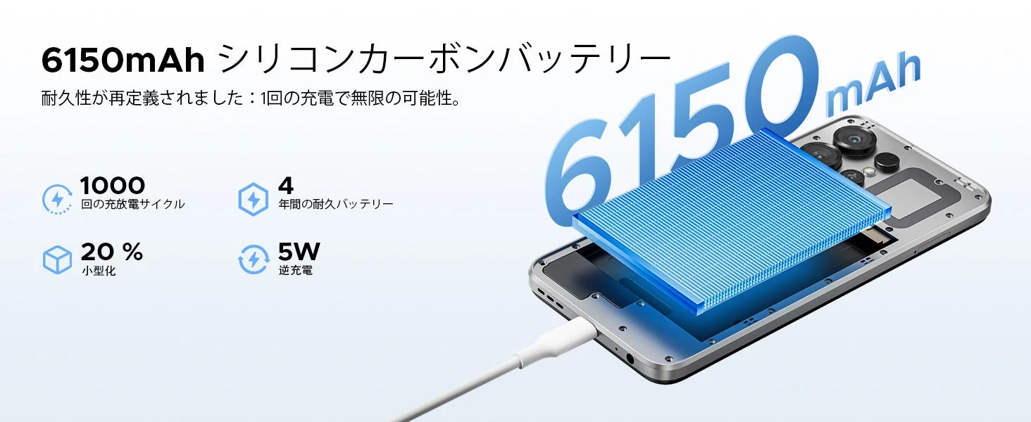 スマートフォンの大容量6150mAhシリコンカーボンバッテリー