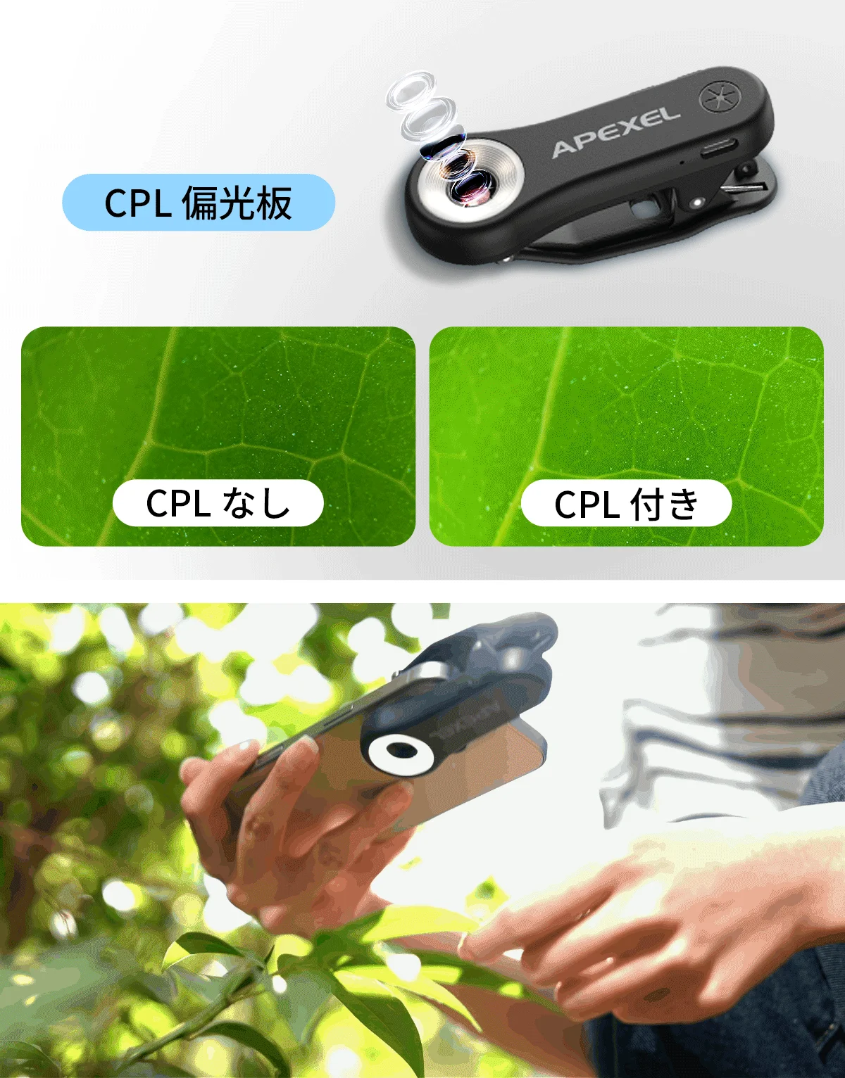 CPL 偏光板 APEXEL CPL なし CPL 付き