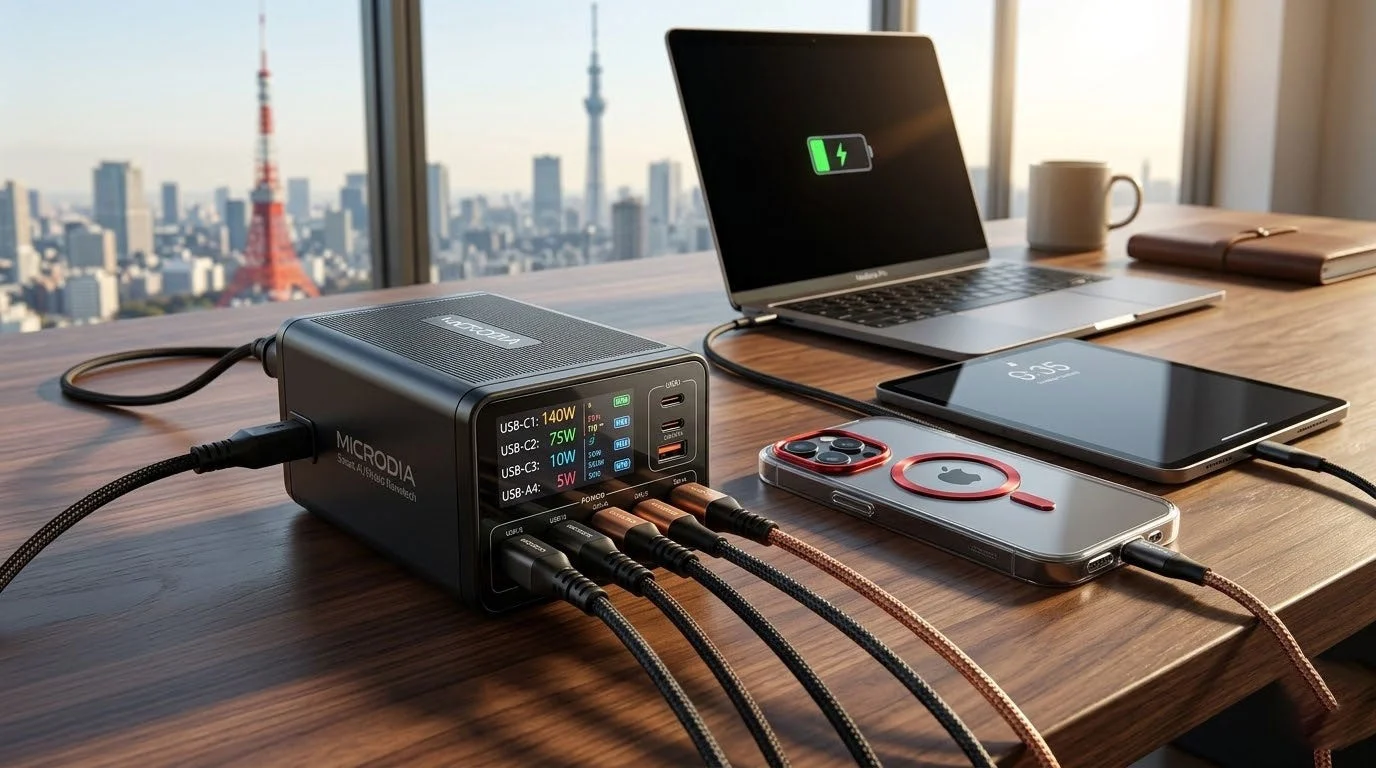 MICRODIAのマルチポート充電器とデバイス
