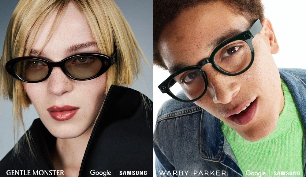 Gentle MonsterとWarby Parkerのスマートグラスを着用した男女のモデル