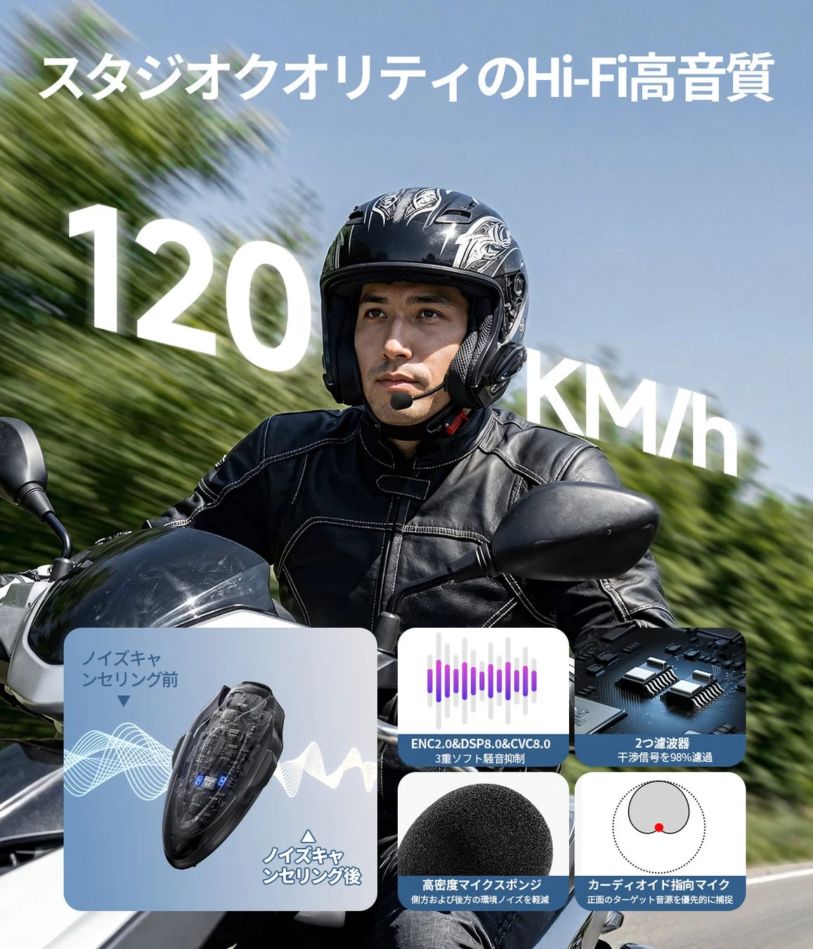 ノイズキャンセリング前後の比較とマイク、スポンジの構造