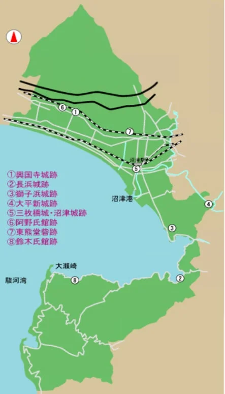 沼津周辺の城跡地図