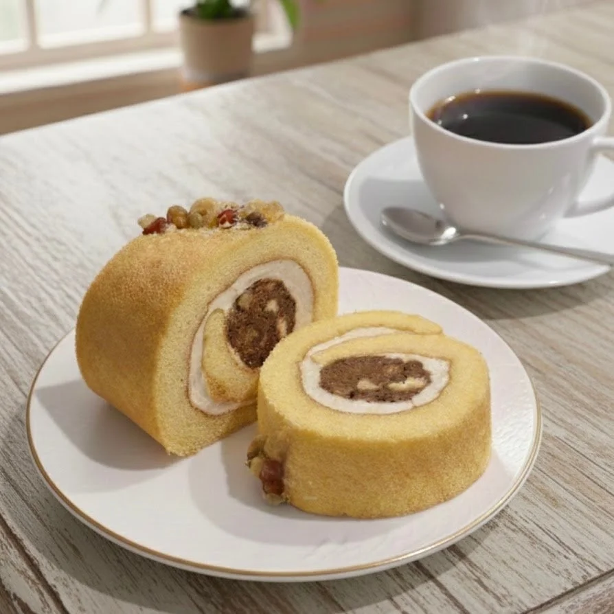 ロールケーキとコーヒー