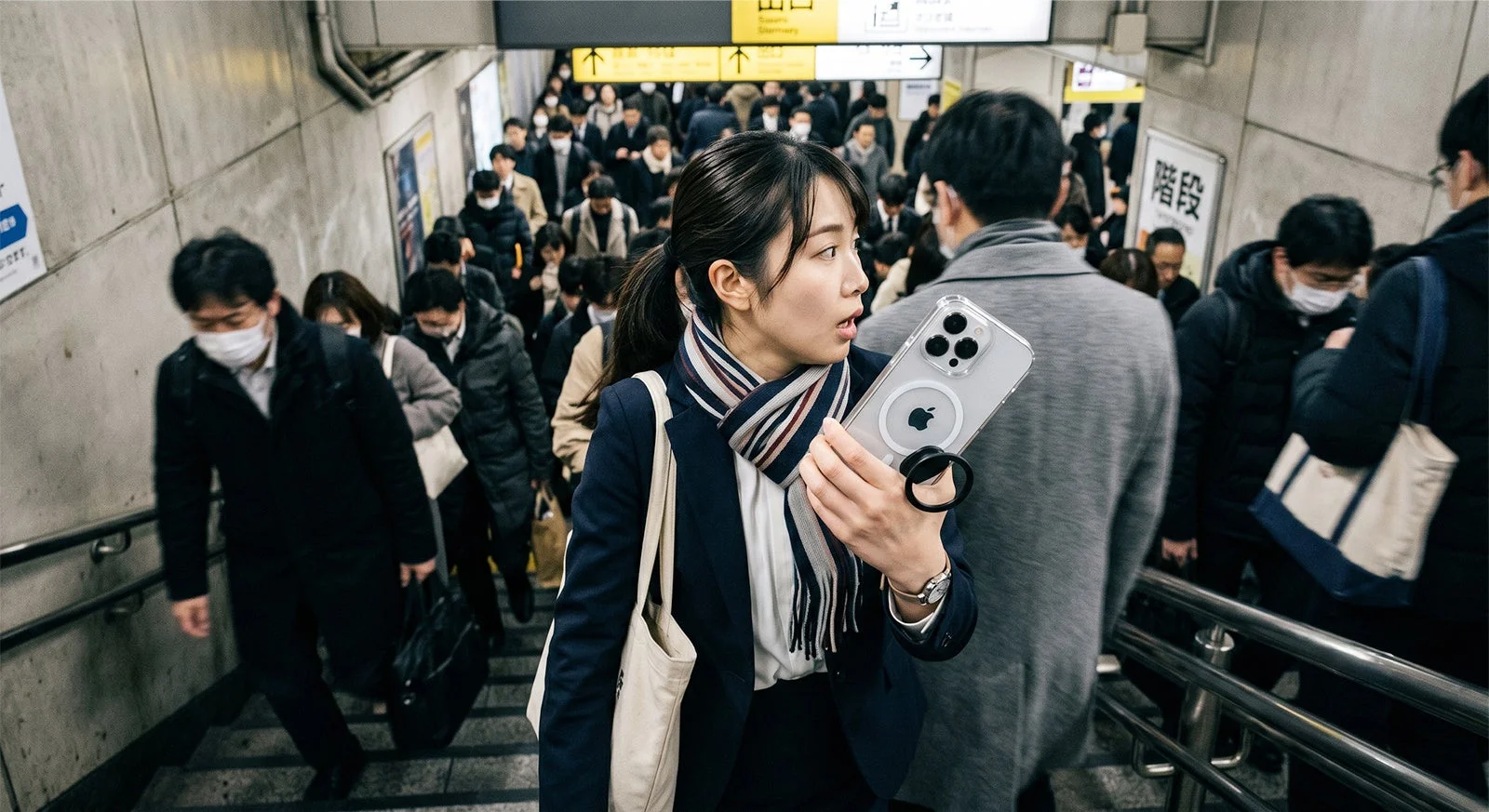 駅の階段を歩く人々