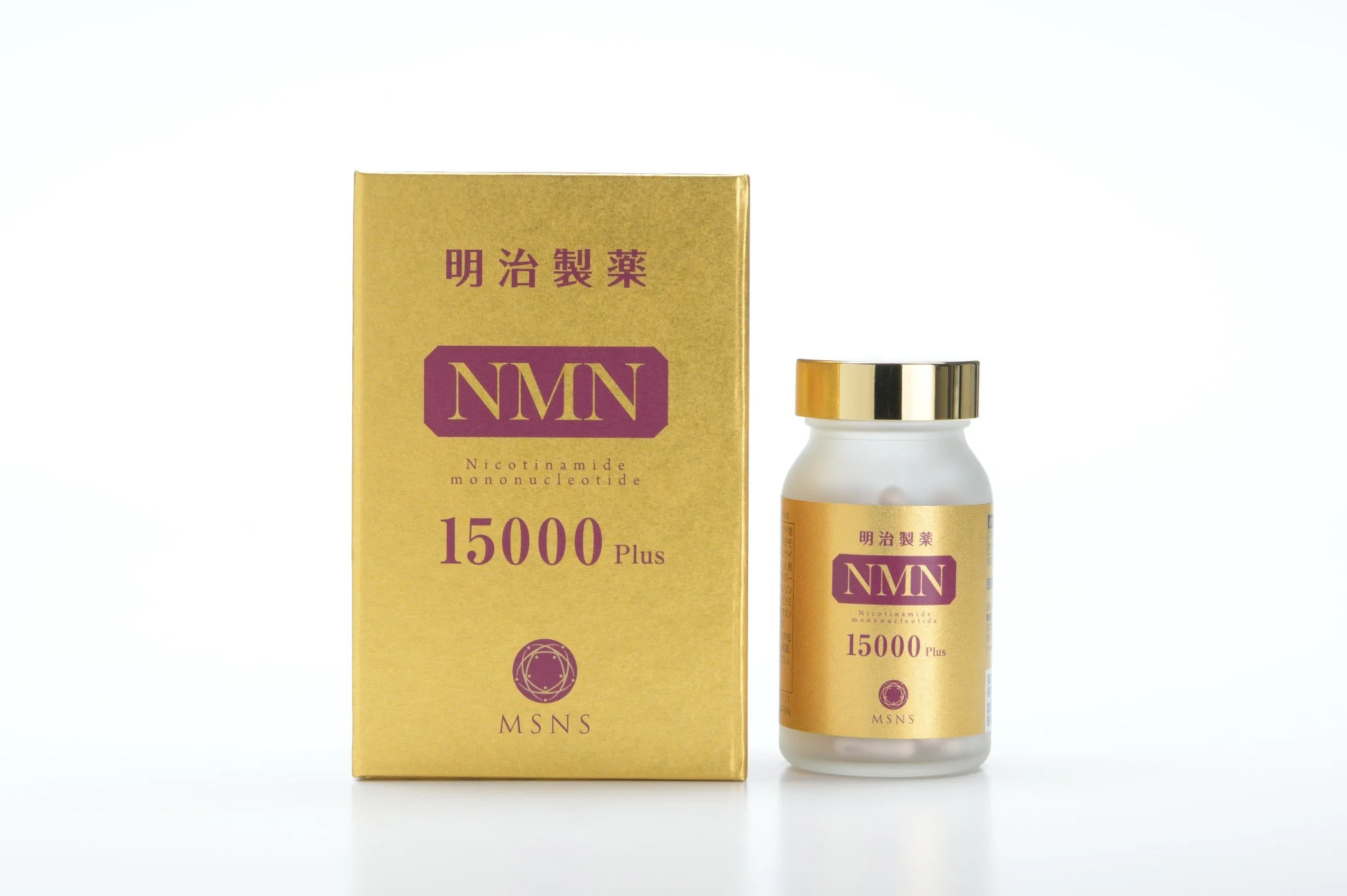 明治製薬 NMN 15000 Plusサプリメントの箱とボトル