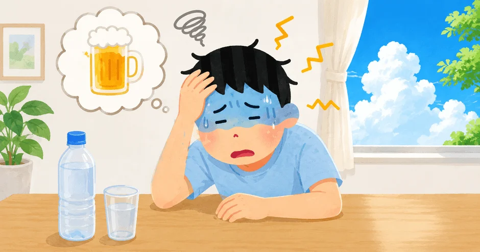 二日酔いの男性のイラスト