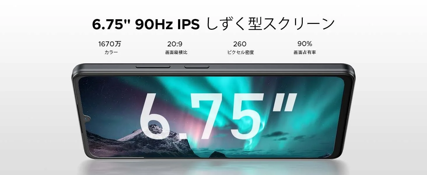 6.75インチ 90Hz IPS しずく型スクリーン