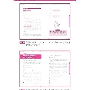 健康に関する冊子の2ページ。上段は食欲不振の原因やタイプを解説し、下段は日常生活に養生を取り入れる方法として、睡眠や運動、ストレス管理の重要性を紹介しています。