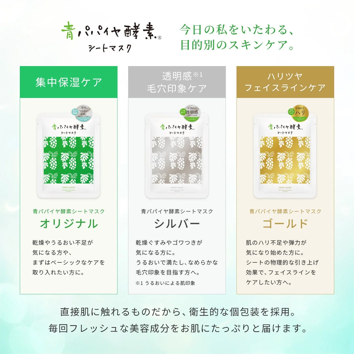 青パパイヤ酵素シートマスク ラインアップ