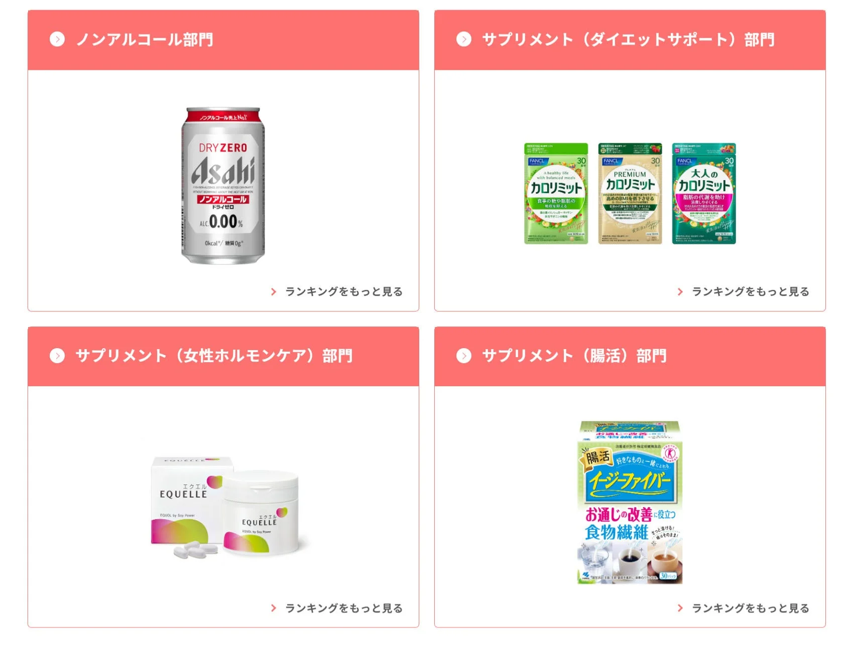 ノンアルコール・サプリメント部門のランキング上位商品