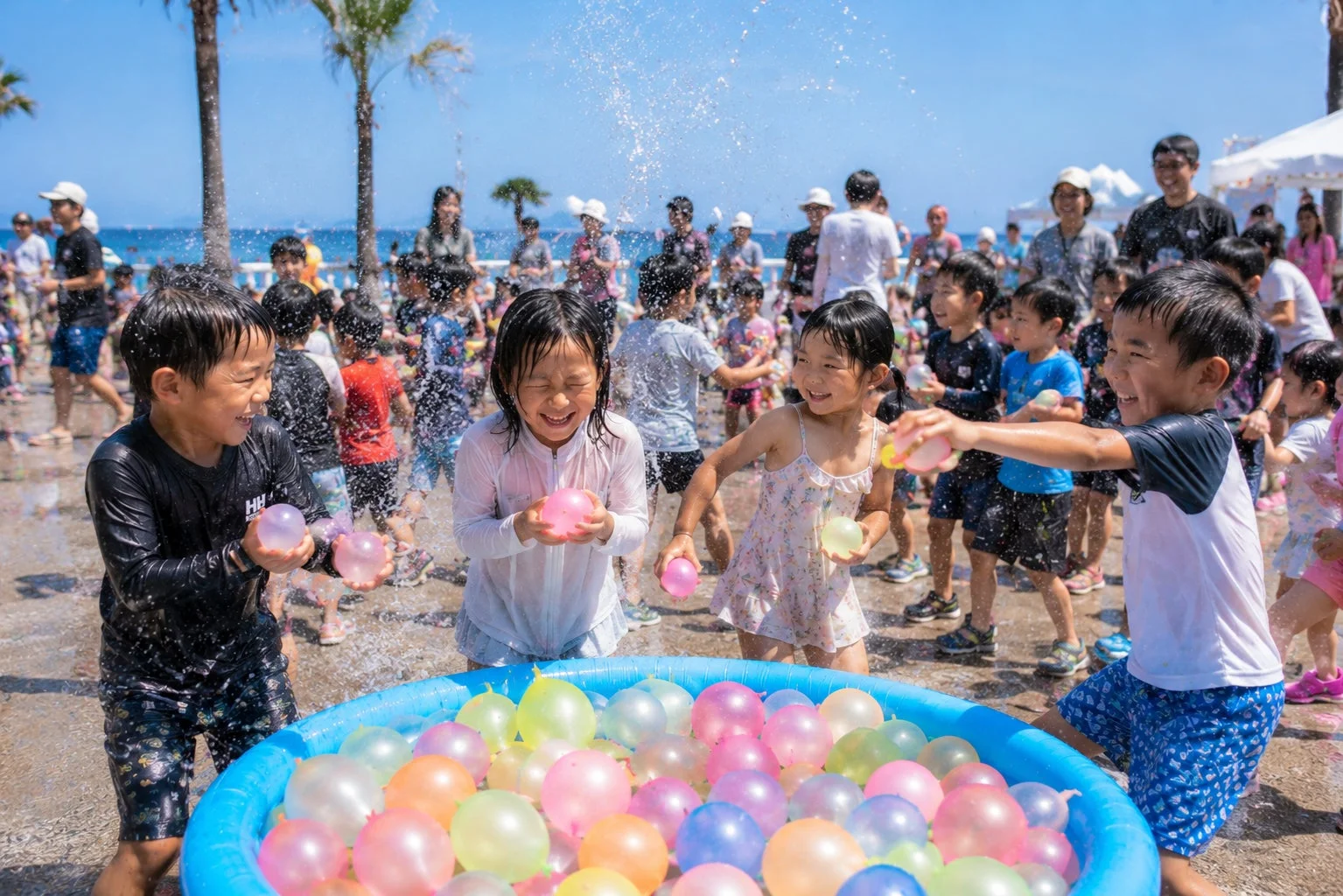水風船で遊ぶ子どもたち