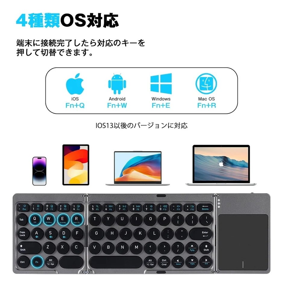 4種類OS対応 端末に接続完了したら対応のキーを押して切替できます。