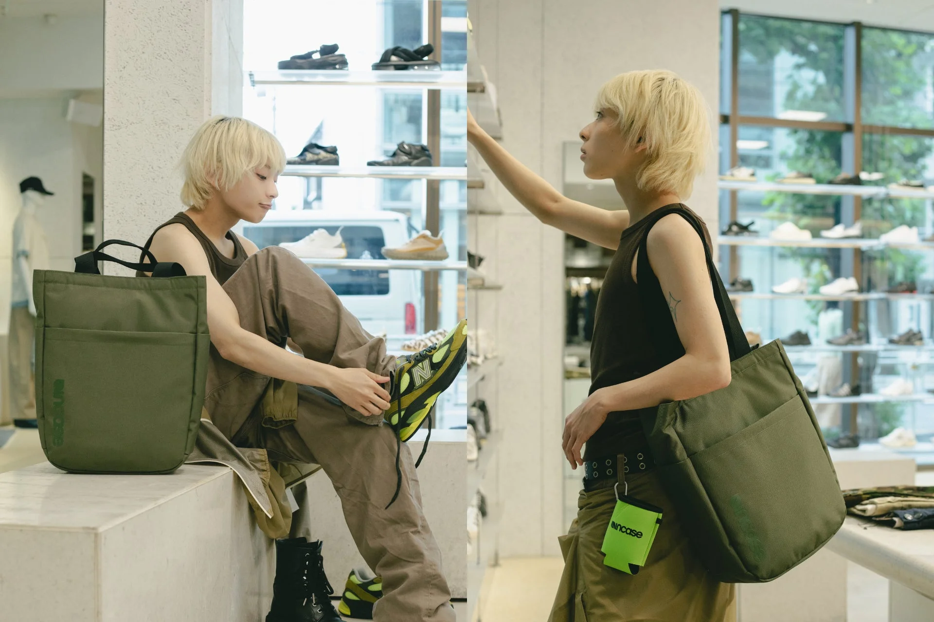Grid 2-way Tote Bagを着用したモデル