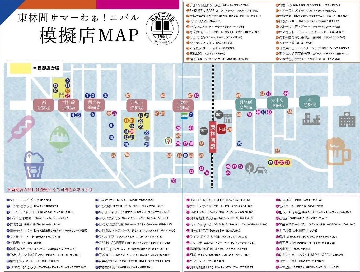 東林間サマーわぁ!ニバル 模擬店MAP