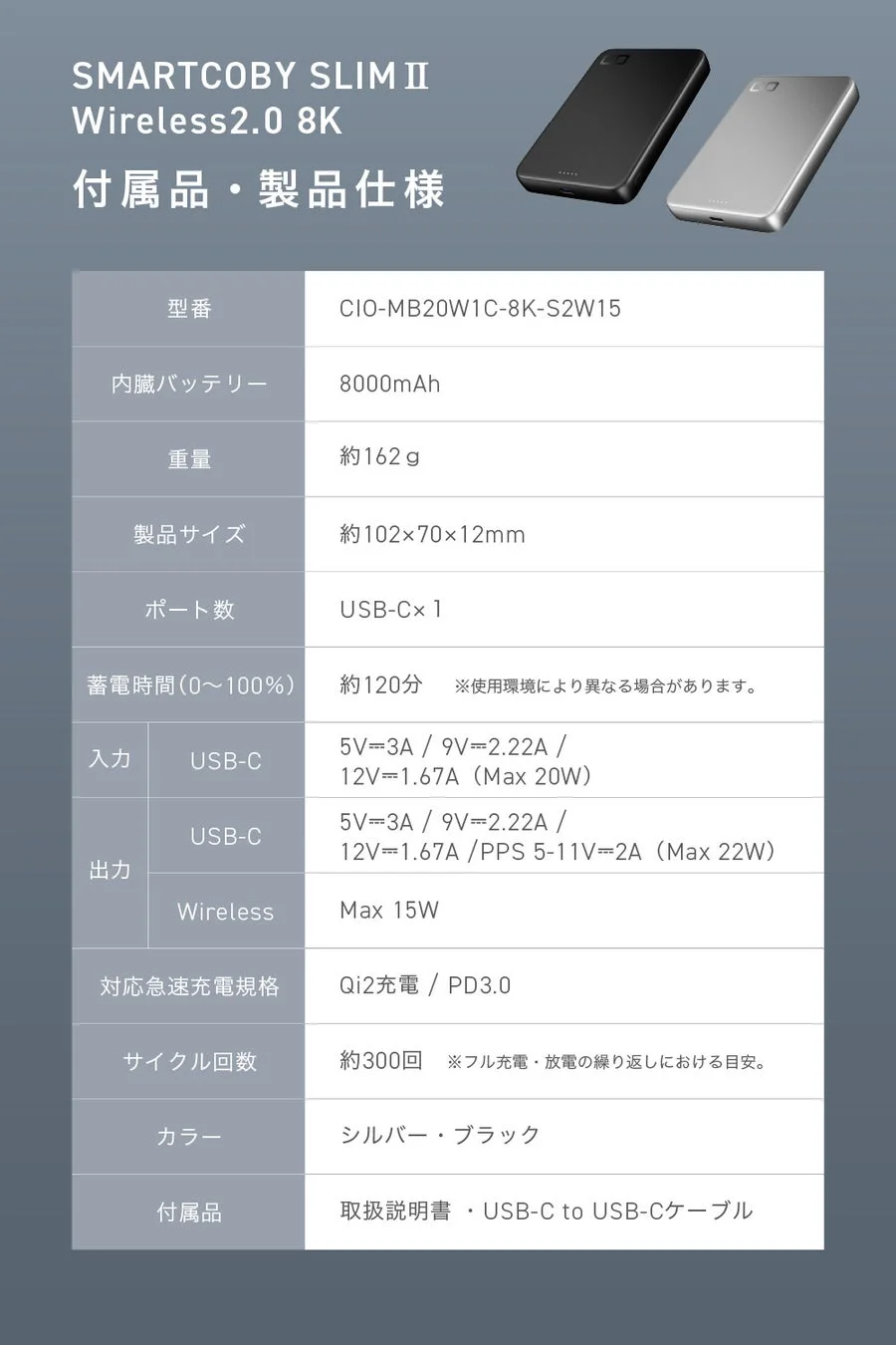 SMARTCOBY SLIM II Wireless2.0 8K 付属品・製品仕様