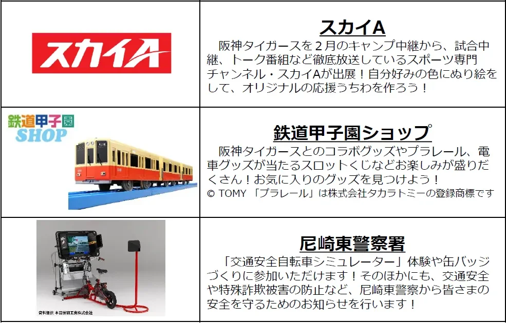 スカイA、鉄道甲子園SHOP、尼崎東警察署のブース内容