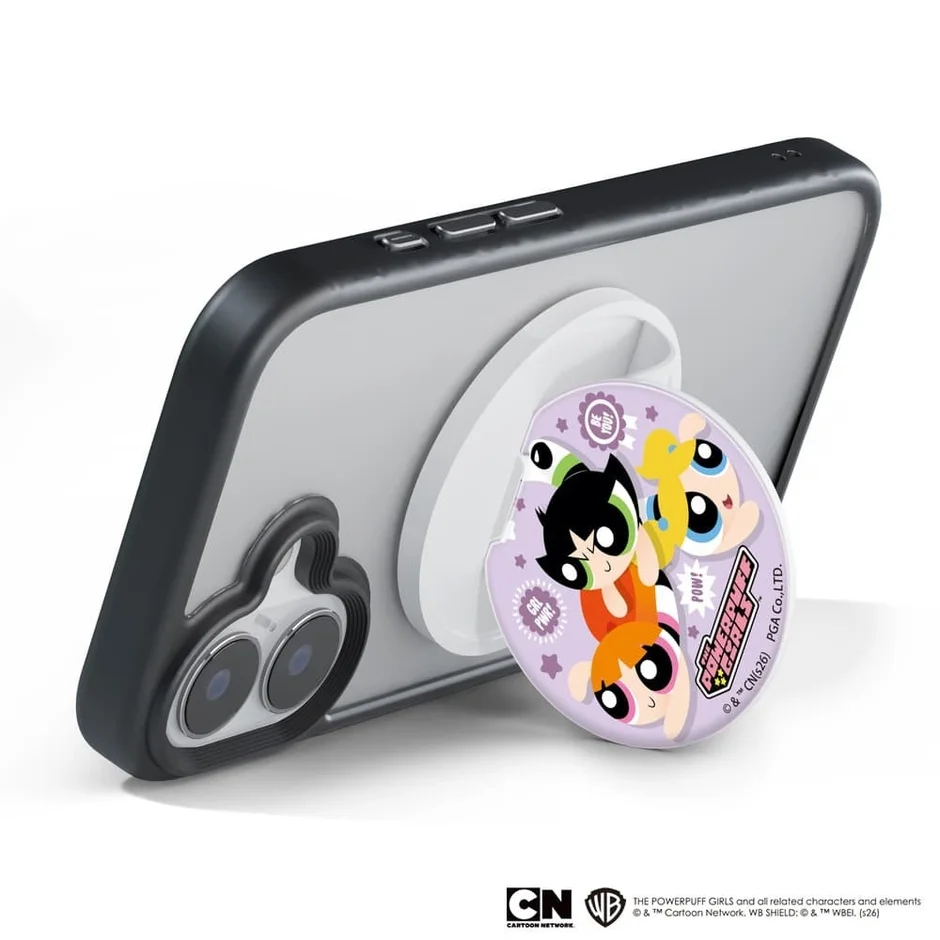 スマホに装着されたパワーパフ ガールズ マグネットグリップ