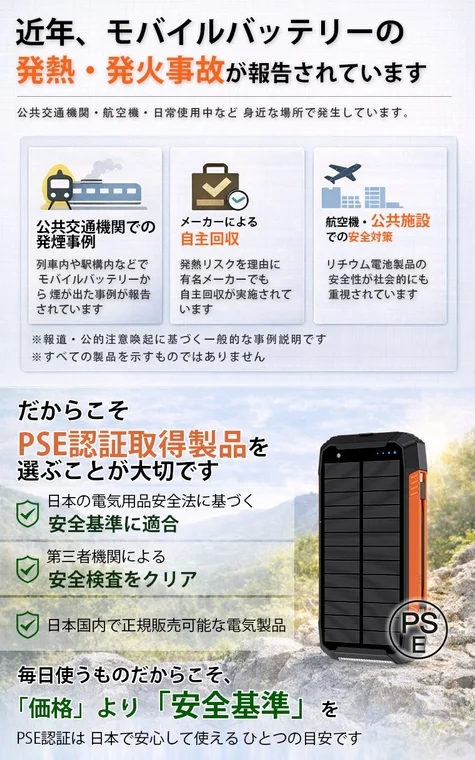 モバイルバッテリーの安全性、PSE認証取得の重要性